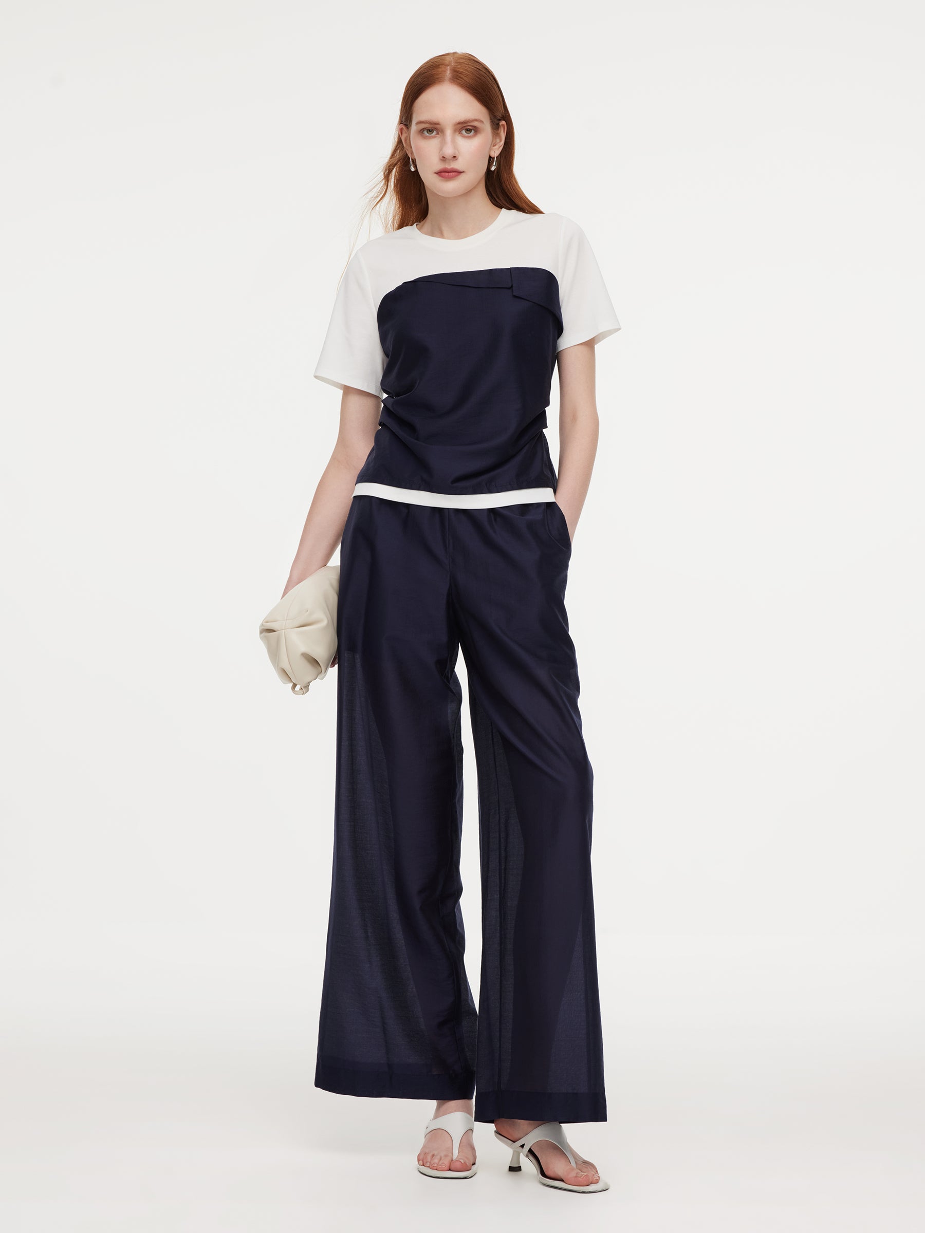 Tencel Blend Patchwork Top And Pants Two-Piece Set GOELIA