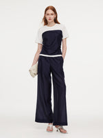 Tencel Blend Patchwork Top And Pants Two-Piece Set GOELIA