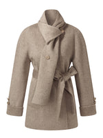 Alpaca Wool Blend Double-Faced Women Wrap Coat With Scarf GOELIA