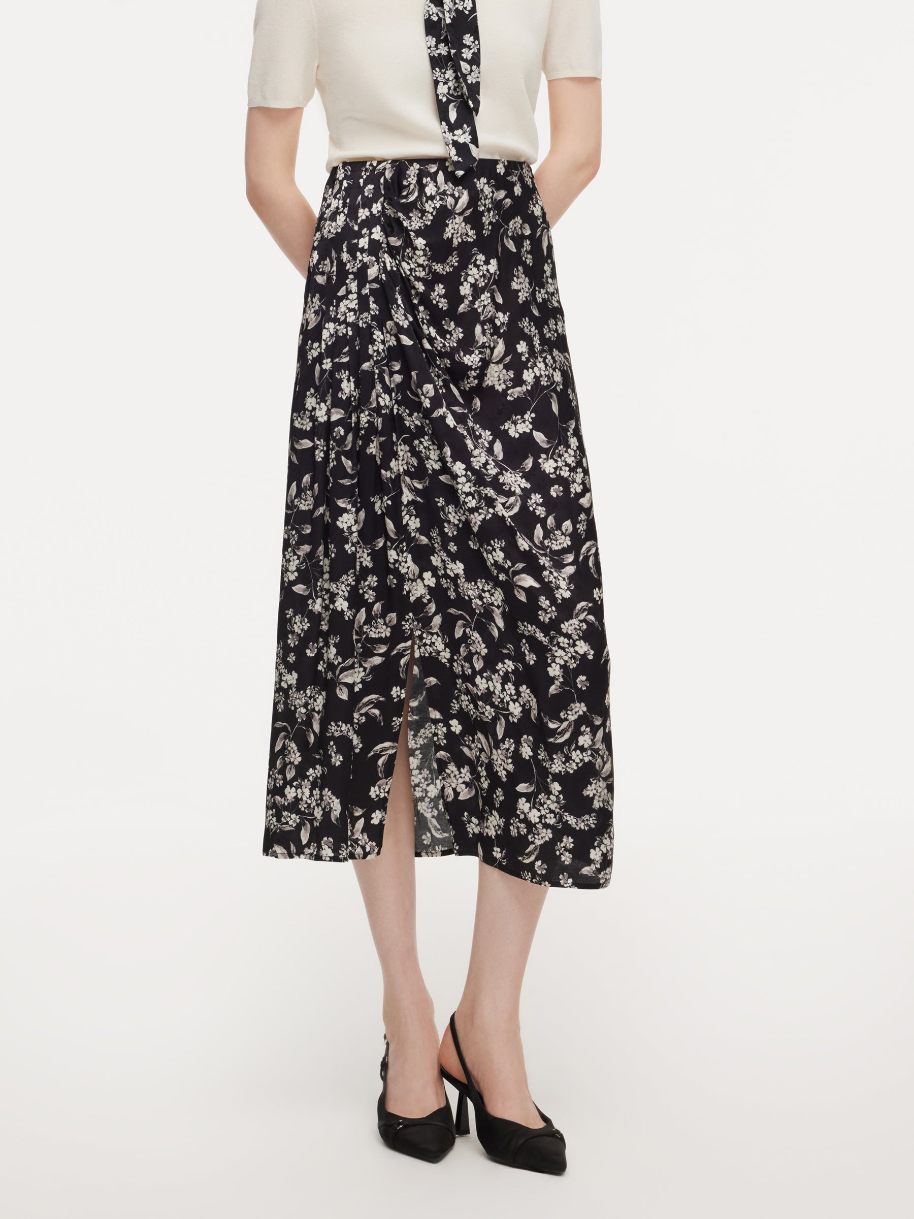 [Preview] Floral Print Side Slit Women Skirt GOELIA