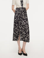 Floral Print Side Slit Twist Front Women H-Line Skirt GOELIA