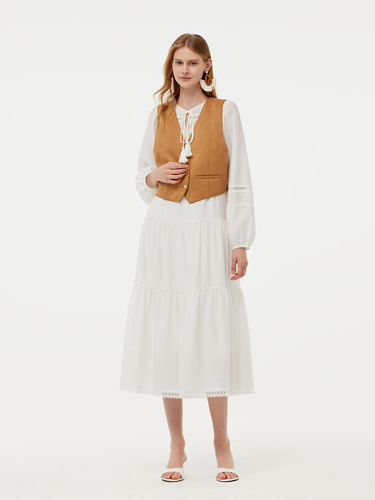 Faux Suede Vest And Maxi Dress Two-Piece Set GOELIA