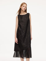 19MM Gambiered Canton Gauze Kapok Jacquard Women Sleeveless Maxi Dress GOELIA
