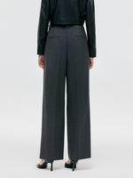 Worsted Wool Women Wide Leg Pants With Leather Belt GOELIA
