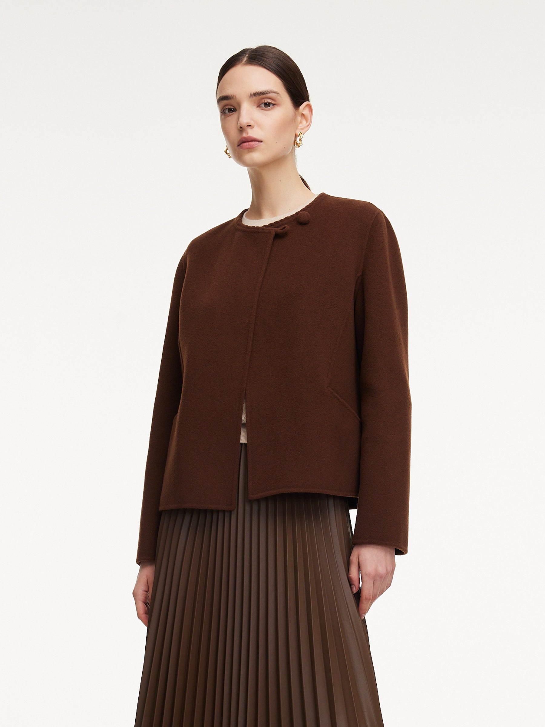 [Preview] Cashmere Wool Blend Double-Faced Women Cropped Jacket GOELIA