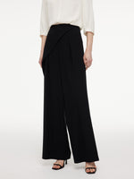 Acetate Blend Asymmetrical Wrap Overlay Women Wide Leg Pants GOELIA