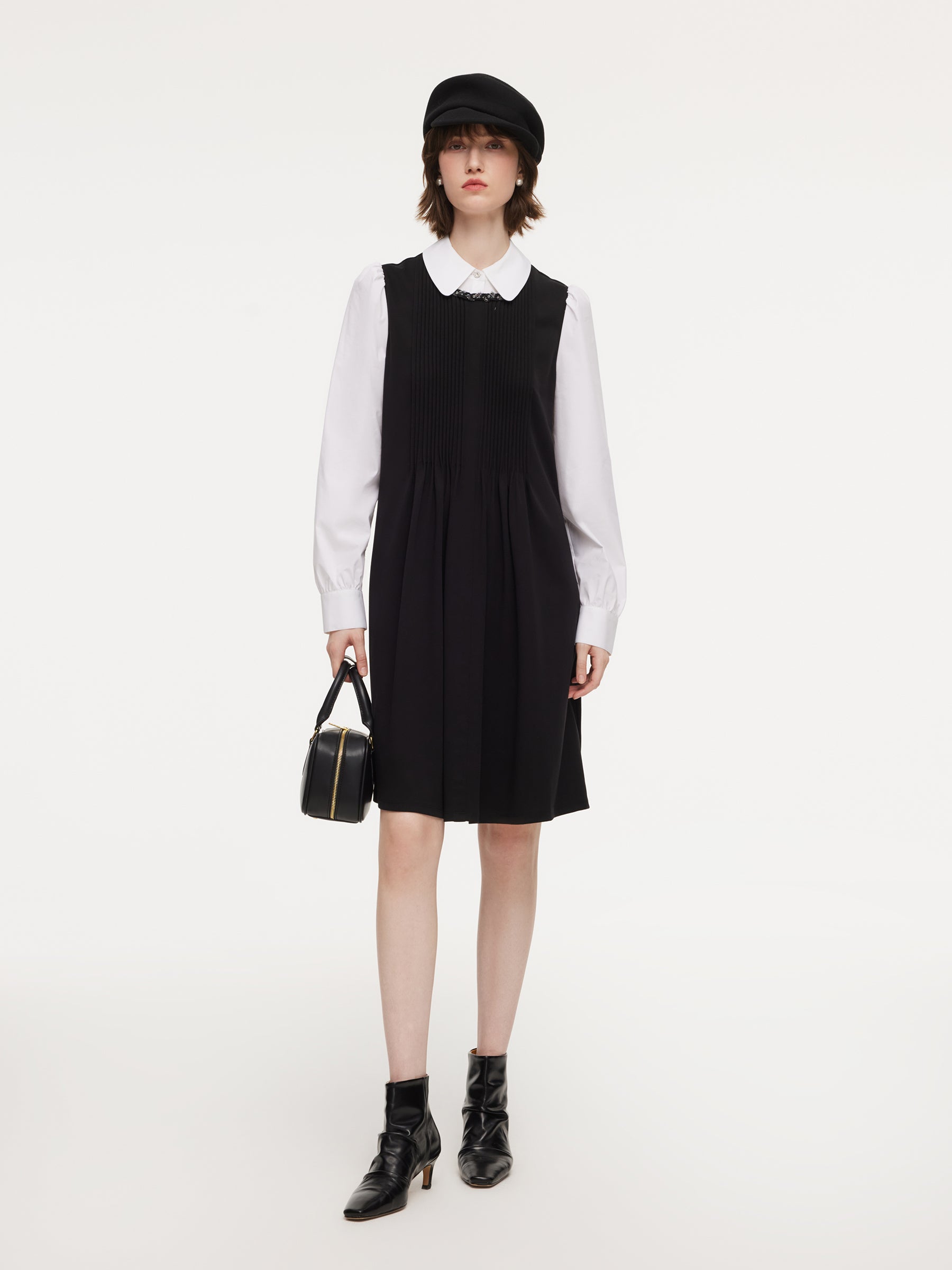 Patchwork Faux Two-Piece Women Midi Dress GOELIA