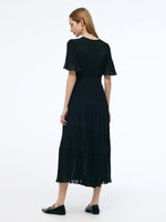 Pleated V-Neck Women A-Line Tie Belt Maxi Dress GOELIA