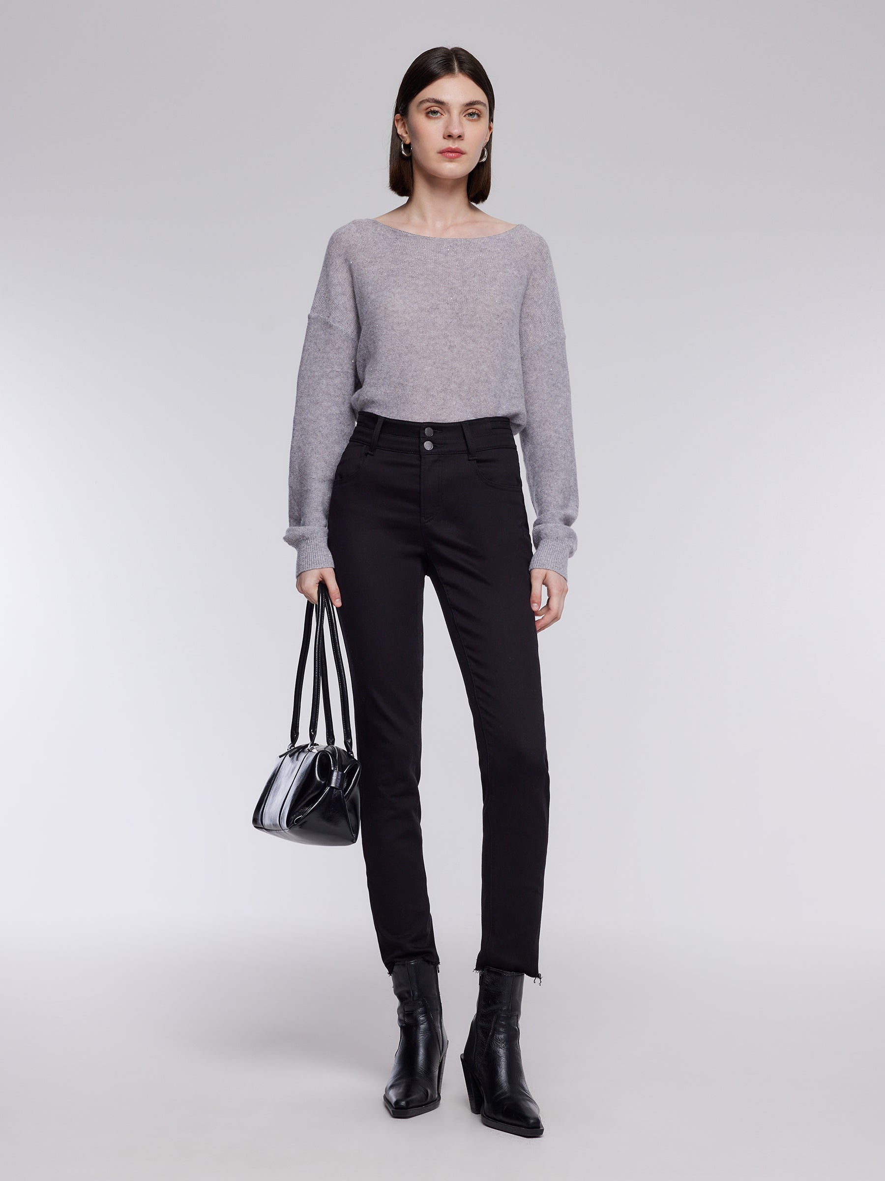 [Preview] Fade-Resistant Fleece-Lined Raw Hem Women Skinny Jeans GOELIA