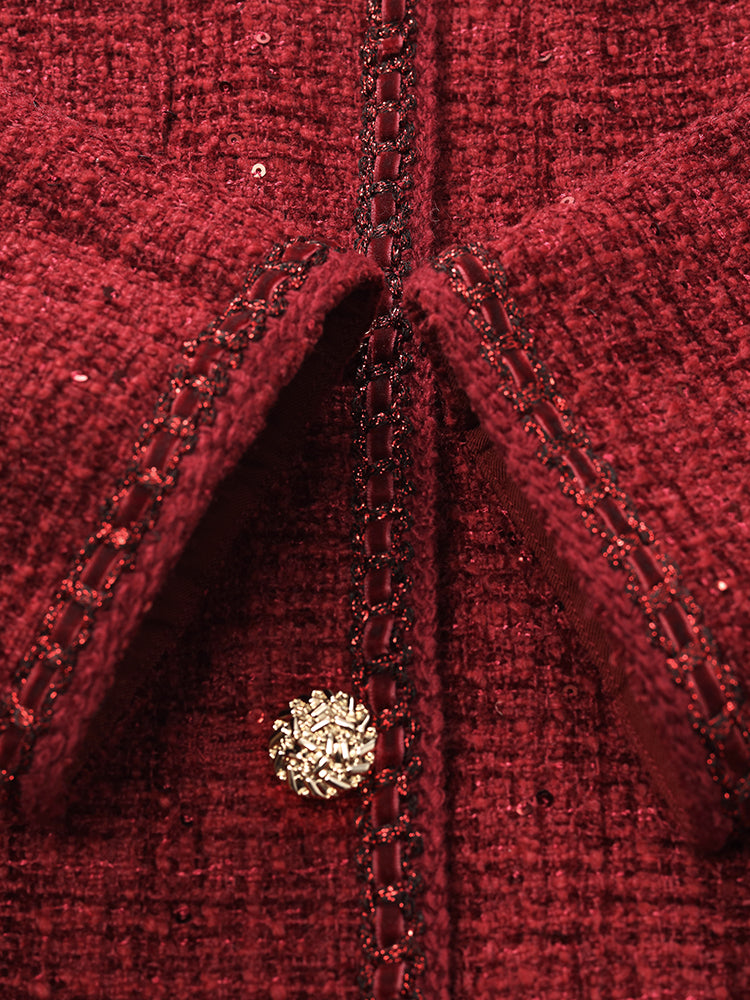 Single-Breasted Tweed Women Coat With Waist Pack GOELIA