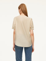 Tencel Acetate Linen Blend Tie Neck Women Blouse GOELIA