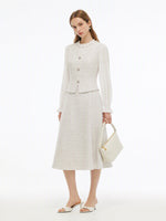 Tweed Sequins Pleated Sleeves Women Maxi Dress GOELIA