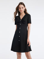 Pleated V-neck Gathered Waist Mini Dress GOELIA