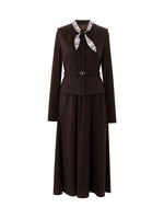 [Preview] Stretchy Vest And Dress Two-Piece Set With Silk & Belt GOELIA