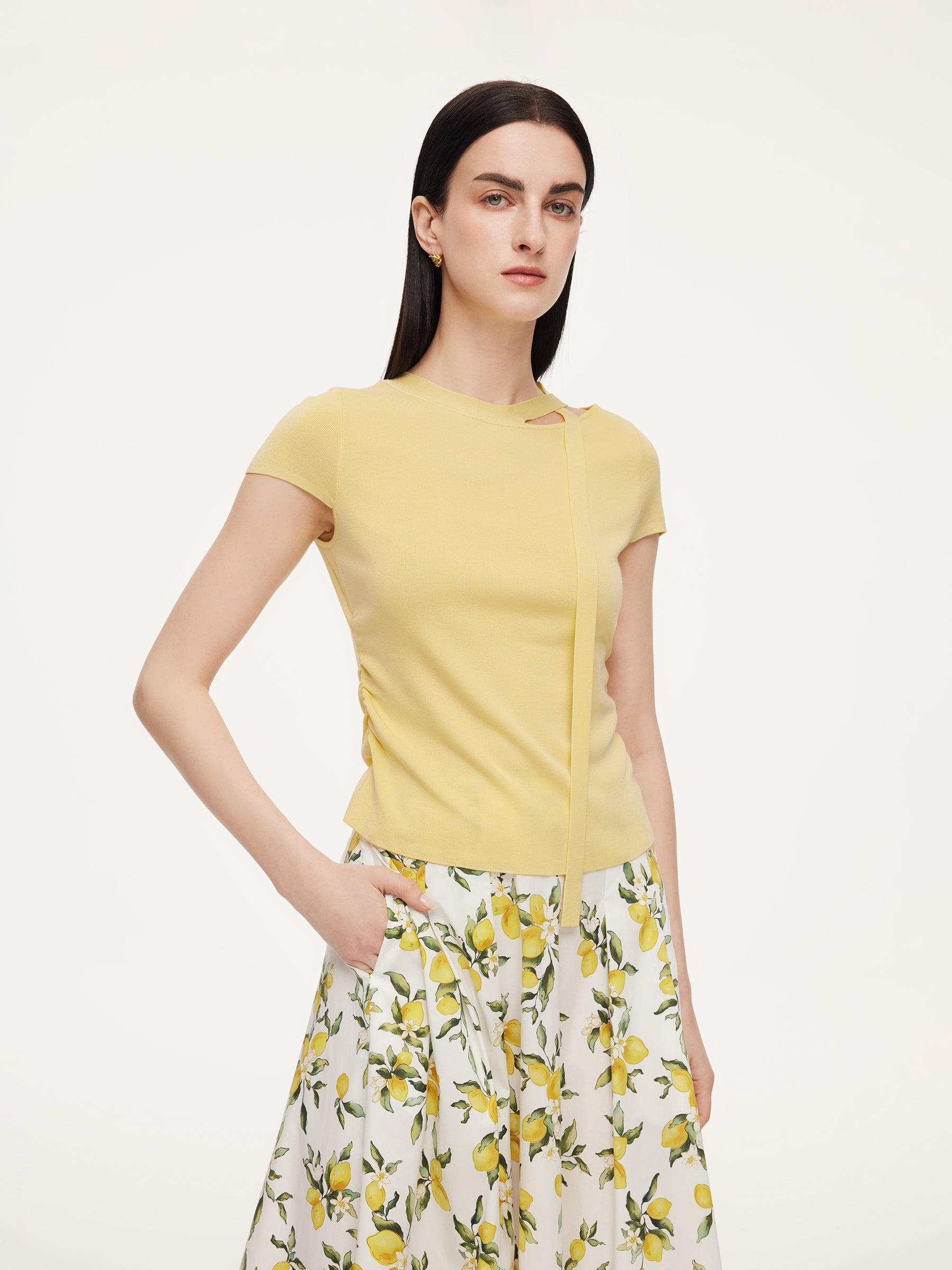 Triacetate Lyocell Blend Women Ribbon Knit Top GOELIA