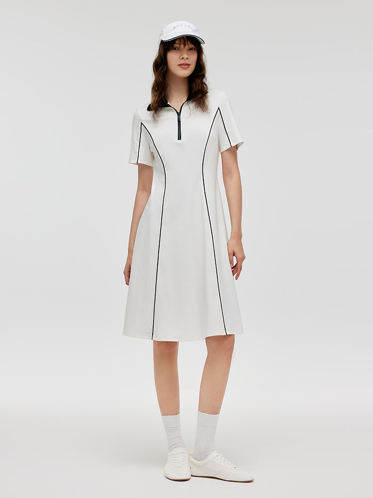 Contrast Trim Lapel Women Knitted Mini Dress GOELIA