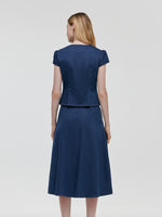 Denim V-Neck Top And Midi Skirt Two-Piece Set GOELIA