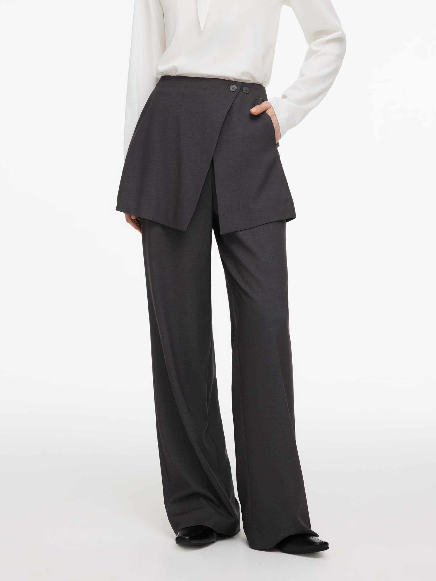 Tailored Straight-Leg Women Pants With Detachable Wrap Skirt GOELIA