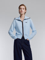 [Preview] Lyocell Wool Blend Contrast Trim Women Zip-Up Cardigan GOELIA