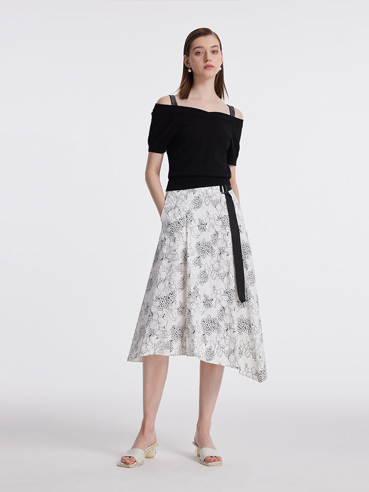 Iris Print Asymmetric Hem Women Half Skirt GOELIA