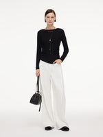 [Preview] Wool Blend Women Knit Top With Detachable Lariat Necklace GOELIA