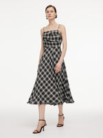 [Preview] Plaid Fringed Hem Strap Dress And Cardigan Two-Piece Set GOELIA