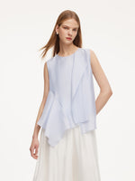 Lyocell Blend Light Blue Ruffle-Detailing Women Tank Top GOELIA