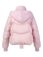[Preview] Goose Down Cropped Jacket With Detachable Knit Hood GOELIA