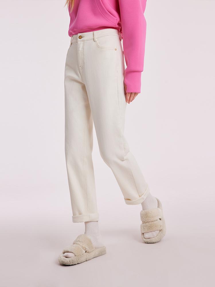 White Cotton Ankle-Length Stove Pipe Jeans GOELIA