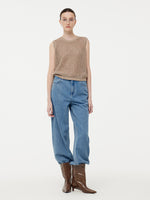 Linen Sequin-Embellished Women Open-Knit Tank Top GOELIA