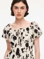 Acetate Blend Floral Print Bubble Hem Women Midi Dress With Scrunchie GOELIA