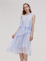 Ruffle Women Tiered Vest Midi Dress With Hairband And Bowknot Choker GOELIA