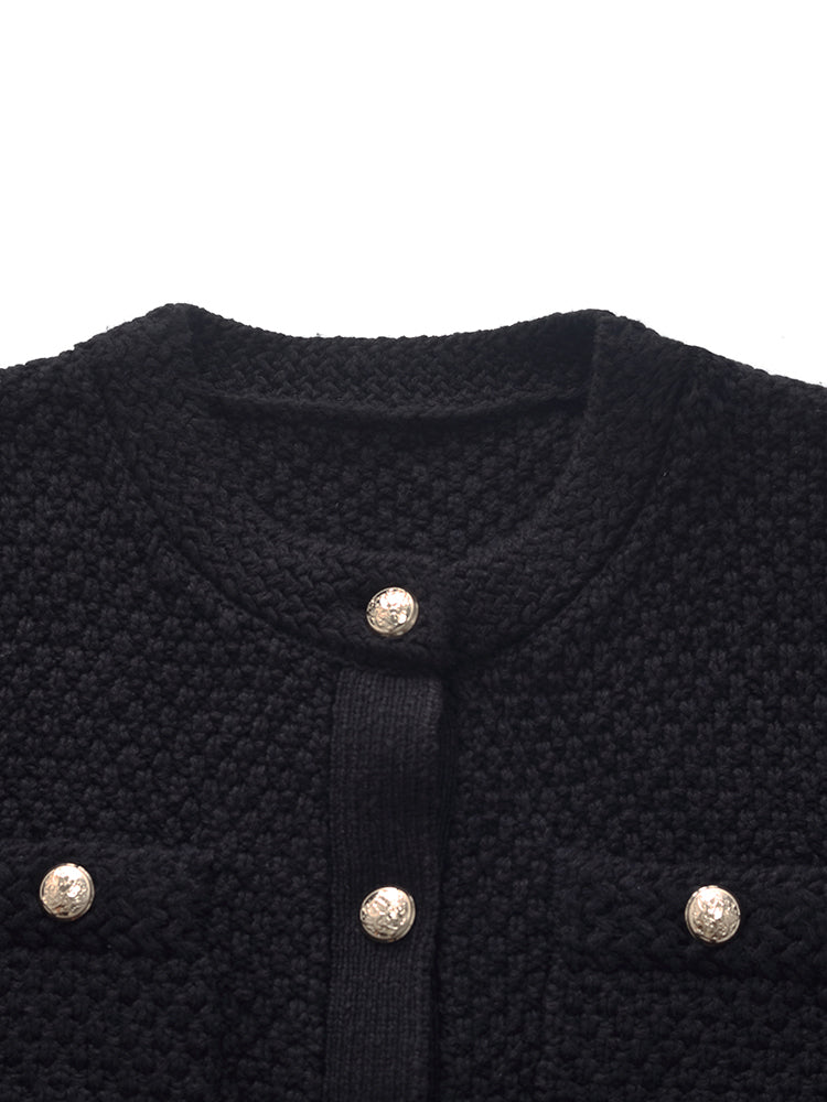 POL Striped Openwork Round Neck Knit Womens Top