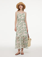 10MM Mulberry Silk Floral Print Women Strap Maxi Dress GOELIA