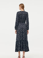 Floral Print Lantern Slit Sleeve Women Maxi Dress With Scrunchie GOELIA