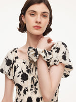 Acetate Blend Floral Print Bubble Hem Women Midi Dress With Scrunchie GOELIA