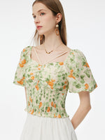 Cotton Floral Print Women Smocked Top GOELIA