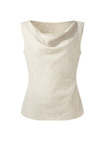 100% Linen Cowl Neck Women Tank Top GOELIA