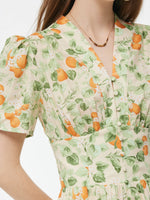 Cotton Gathered Waist Floral Print Women Maxi Dress GOELIA