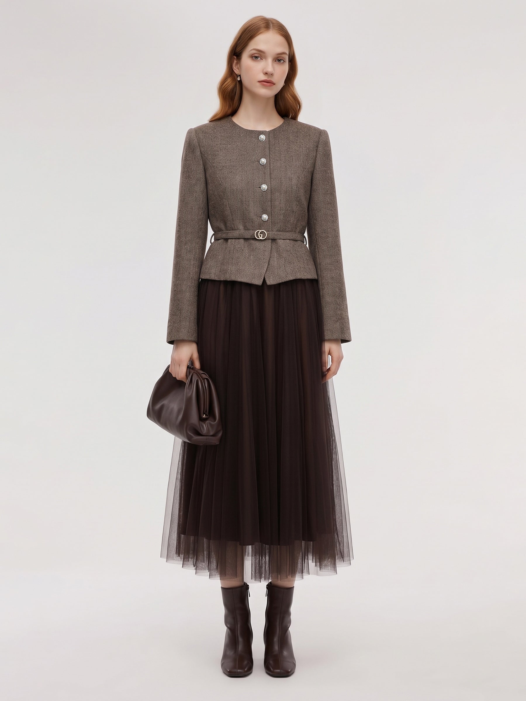 [Preview] Washable Wool Women Belted Maxi Dress GOELIA