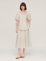 100% Cotton Ruffle Round Neck Top And A-Line Skirt Two-Piece Set GOELIA