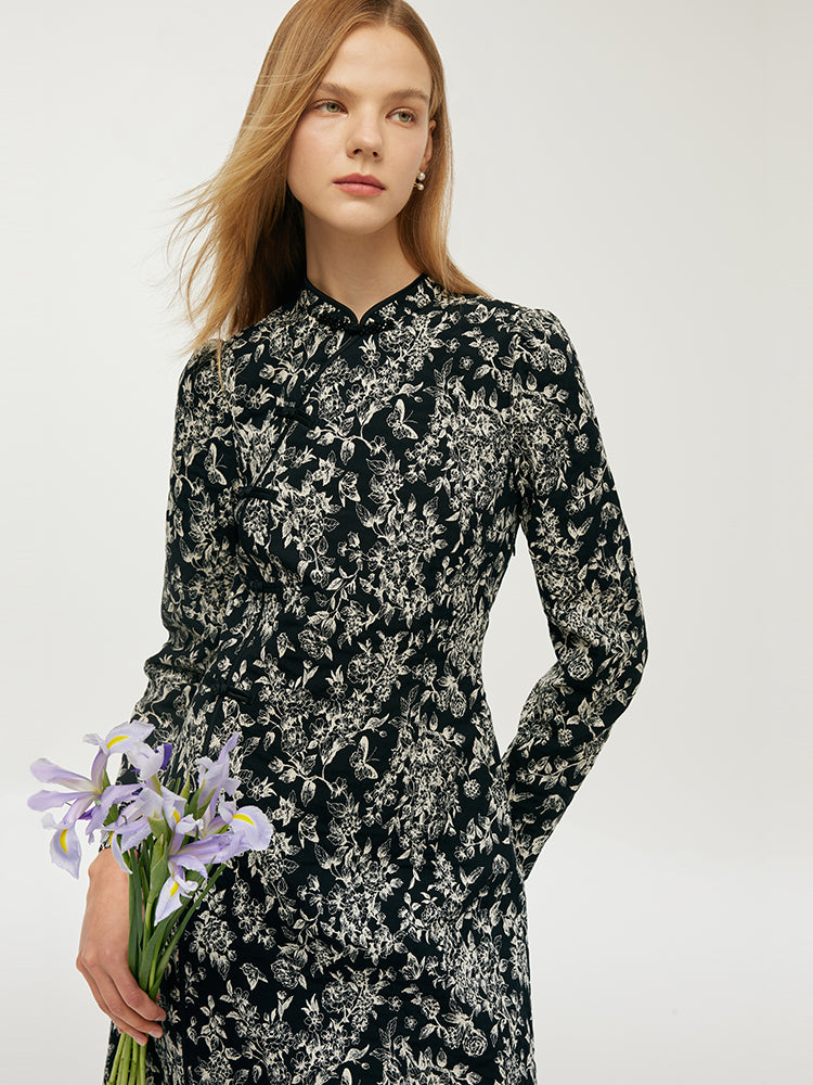 Black And White Butterflies Jacquard Women Qipao Mini Dress GOELIA