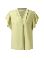 Acetate Blend V-Neck Women Ruffle Sleeve Blouse GOELIA