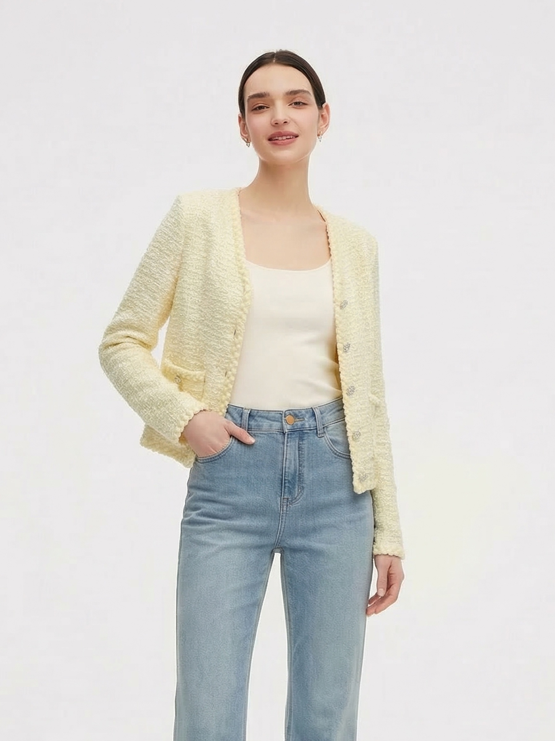 V-Neck Single-Breasted Women Textured Cardigan GOELIA