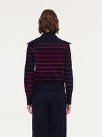 Lyocell Wool Blend Stripe Reversible Zip-Up Women Cardigan GOELIA