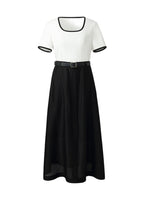 Contrast Trim Knit Top And Skirt Two-Piece Set With Belt GOELIA