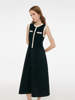 Lyocell Contrast Trim Patchwork Women Vest Midi Dress GOELIA