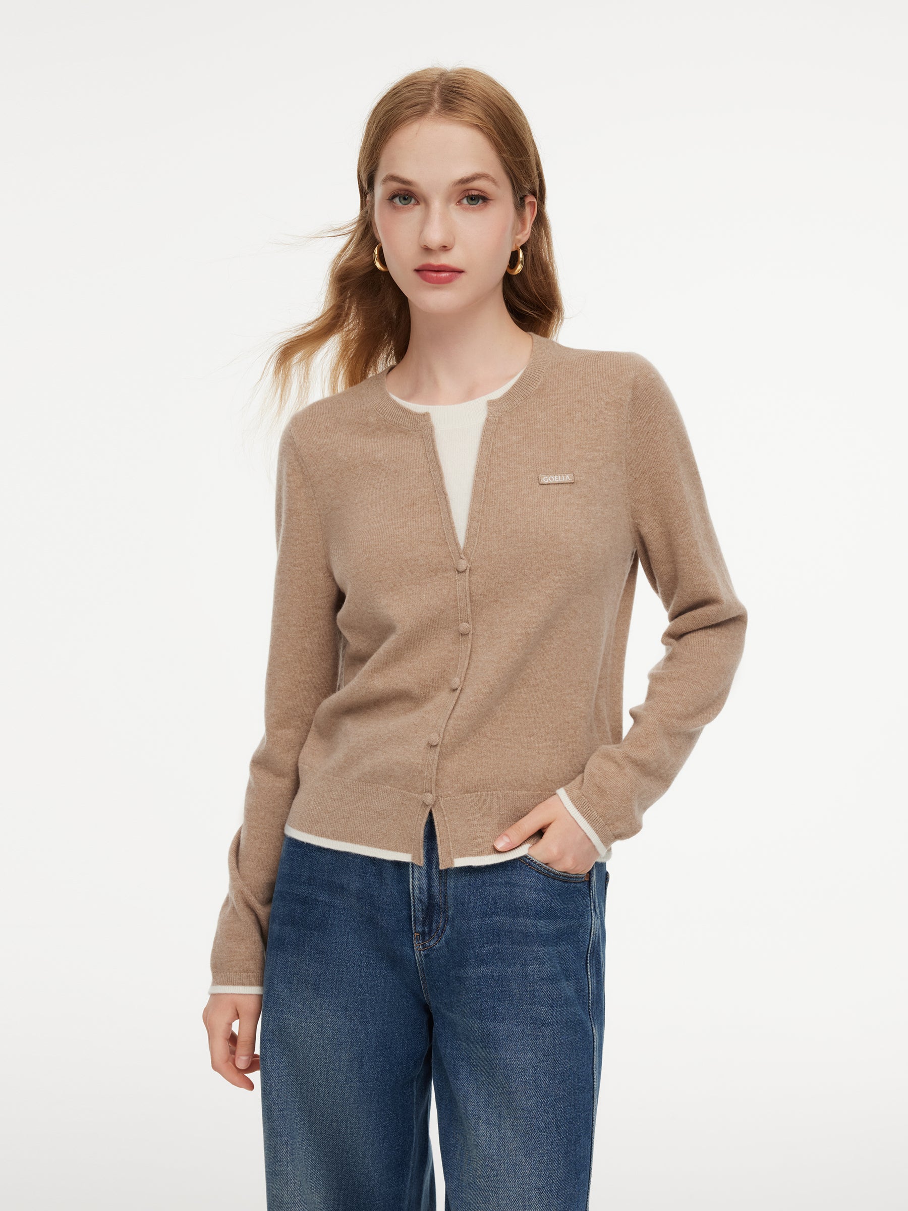 100% Wool Color Block Women Mock Layered Knit Top GOELIA