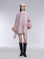 [Preview] Tencel Wool Tie-Neck Women Coat With Detachable Fur Cuffs GOELIA