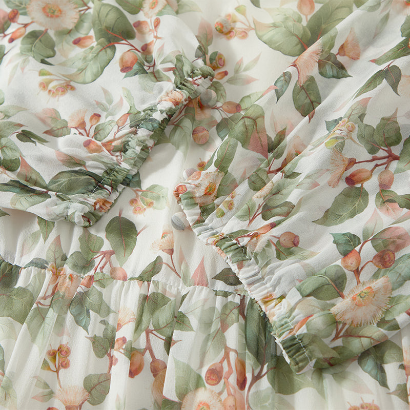 19 Momme Silk V-Neck Floral Dress GOELIA